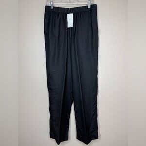 NWT Oysho Linen Blend Elastic Waist Black Cropped Pants Pockets Size Large